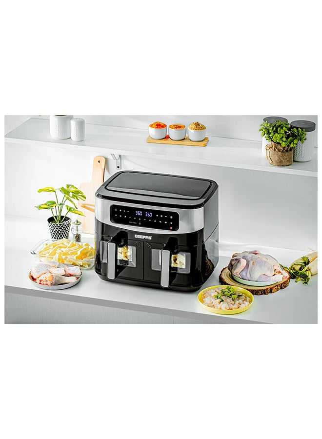 GEEPAS - Dual Basket Digital Air Fryer 9 L Equipped With Vortex Air Frying Technology| Oil Free Cooking Led Display With Touch Screen Smart Finish And Match Cook 9 L 2600 W GAF37525 Black - Image 1