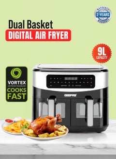 GEEPAS Dual Basket Digital Air Fryer 9 L Equipped With Vortex Air Frying Technology| Oil Free Cooking Led Display With Touch Screen Smart Finish And Match Cook 9 L 2600 W GAF37525 Black  - Image 1