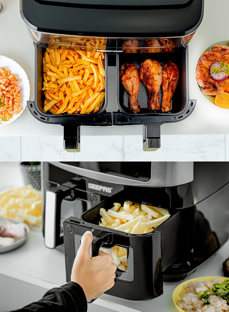 GEEPAS - Dual Basket Digital Air Fryer 9 L Equipped With Vortex Air Frying Technology| Oil Free Cooking Led Display With Touch Screen Smart Finish And Match Cook 9 L 2600 W GAF37525 Black - Image 1