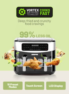 GEEPAS Dual Basket Digital Air Fryer 9 L Equipped With Vortex Air Frying Technology| Oil Free Cooking Led Display With Touch Screen Smart Finish And Match Cook 9 L 2600 W GAF37525 Black  - Image 3