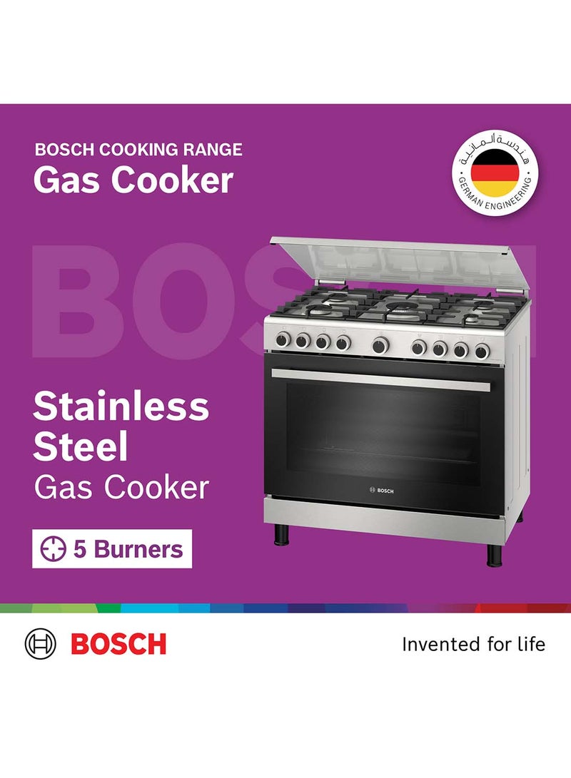 BOSCH Gas Range Cooker, 90 cm, with Detachable Timer HGVDA0Q50M Stainless Steel  - Image 2