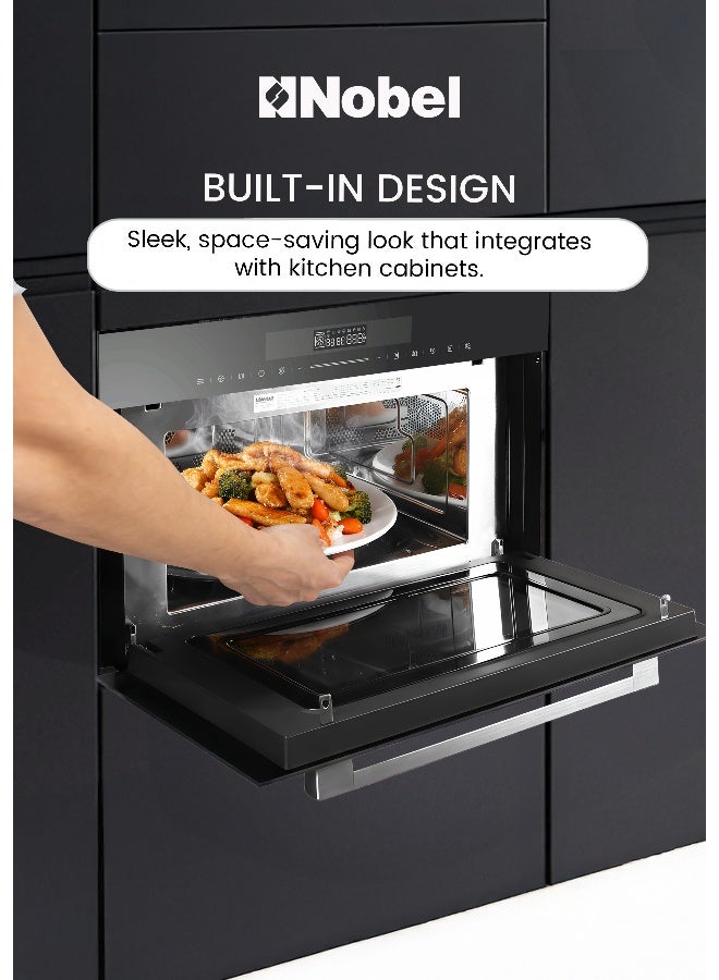 نوبل فرن ميكروويف مدمج سعة 34 لترًا، وجه أسود للتحكم باللمس، تجويف من الفولاذ المقاوم للصدأ، ميكروويف، شواية، حمل حراري، إشارة نهاية وقفل أمان للأطفال، تشغيل سريع خلال 30 ثانية، 10 قوائم تلقائية، 5 مستويات طاقة، شواية 1100 واط وطاقة حمل حراري 2300 واط - Image 3