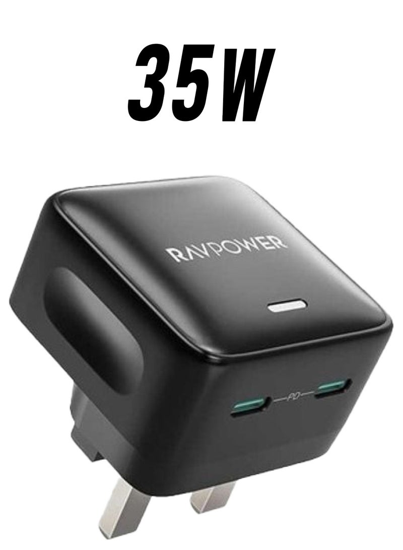 RAVPOWER Dual Port 35W Wall Charge Black  - Image 1