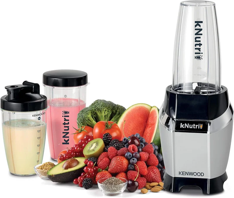 KENWOOD Personal Blender, 600W Smoothie Blender, Smoothie Maker, 600W, 2 x 700ml & 600ml Tritan Smoothie2Go Bottle, Lid, Ice Crush Function, BSP70.600SI, Black/Silver