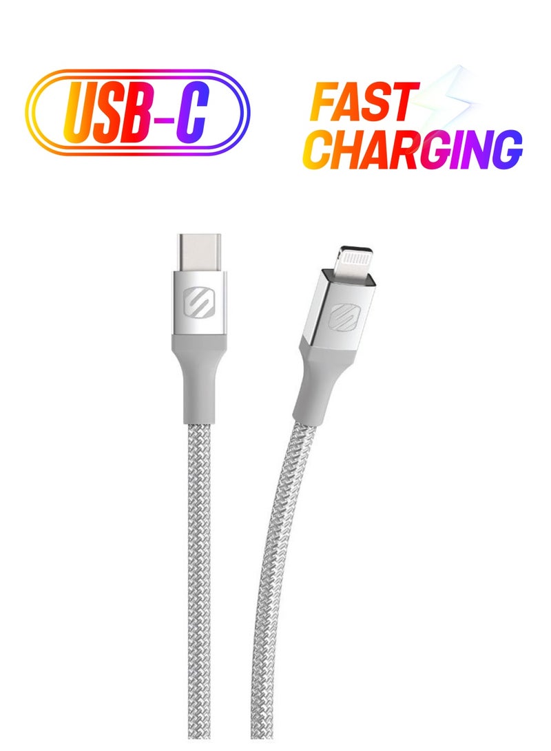 Scosche 8ft Braided Lightning To USB C Charge & Sync Cable Silver  - Image 1