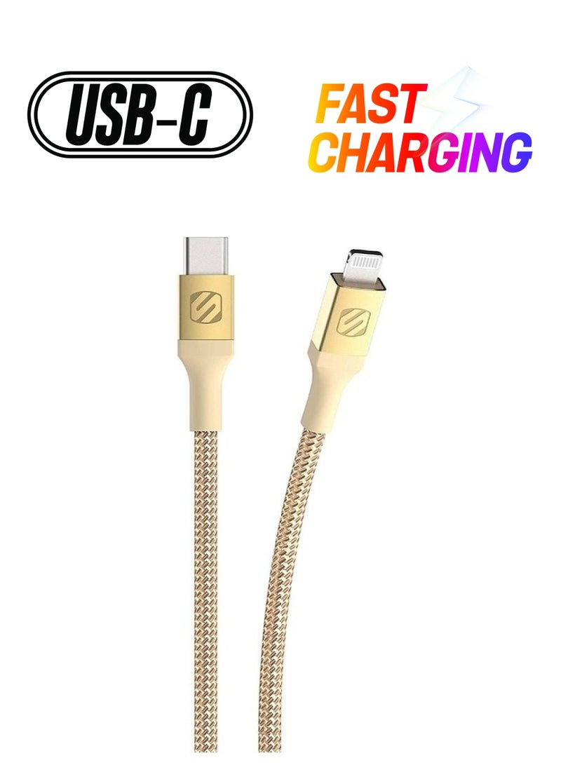 Scosche 4ft Braided Lightning To USB C Charger & Sync Cable Gold - Image 1