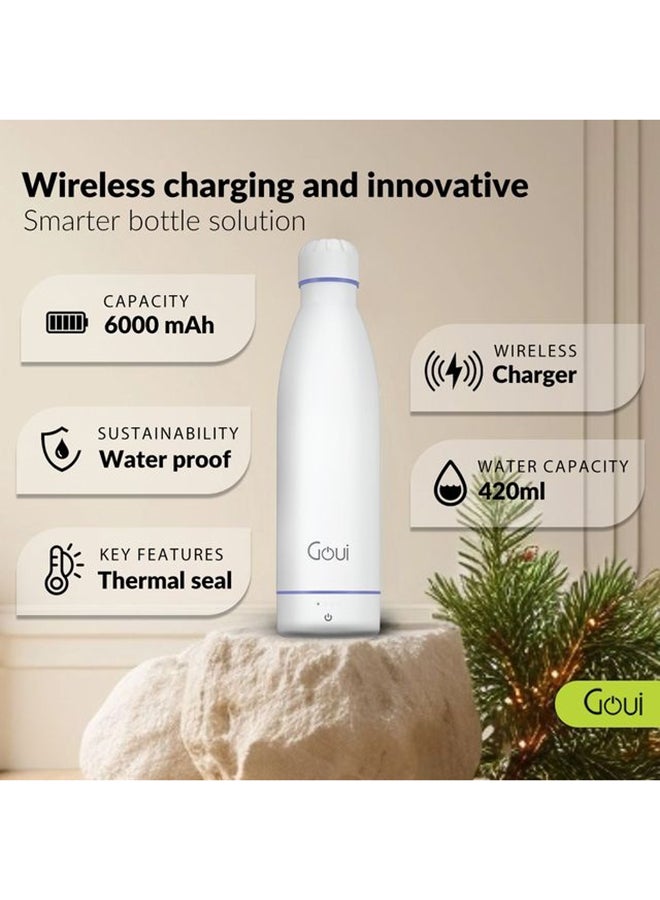 Goui - 6000 mAh Loch - Bottle Double Insulated 18/8 Stainless Steel Bottle with Built-in 6000mAh Power Bank & 5W Wireless Charger – Hot & Cold Thermal Insulation for 12H Hot & 24H Cold Drinks - Snow White / Lavander - Image 1