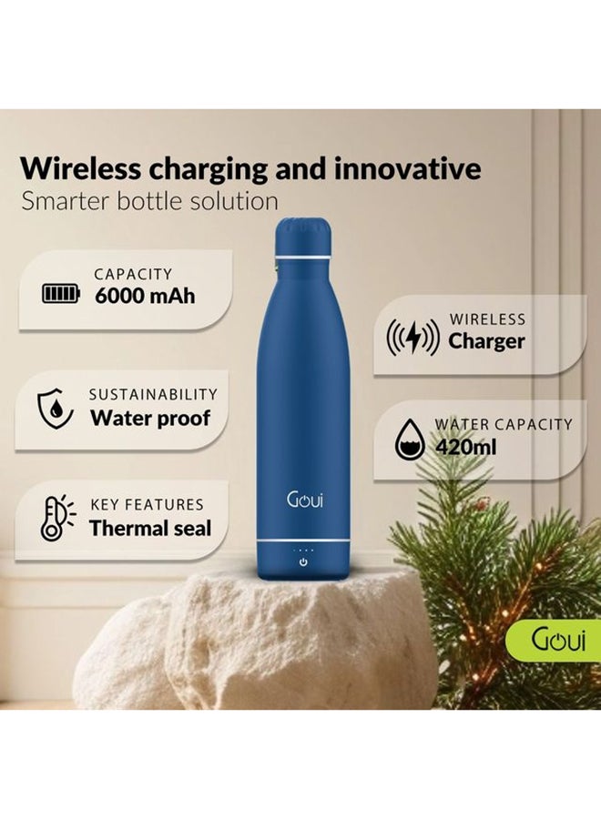 Goui - Loch - Bottle Double Insulated 18/8 Stainless Steel Bottle with Built-in 6000mAh Power Bank & 5W Wireless Charger – Hot & Cold Thermal Insulation for 12H Hot & 24H Cold Drinks - Midnight Blue / White - Image 1