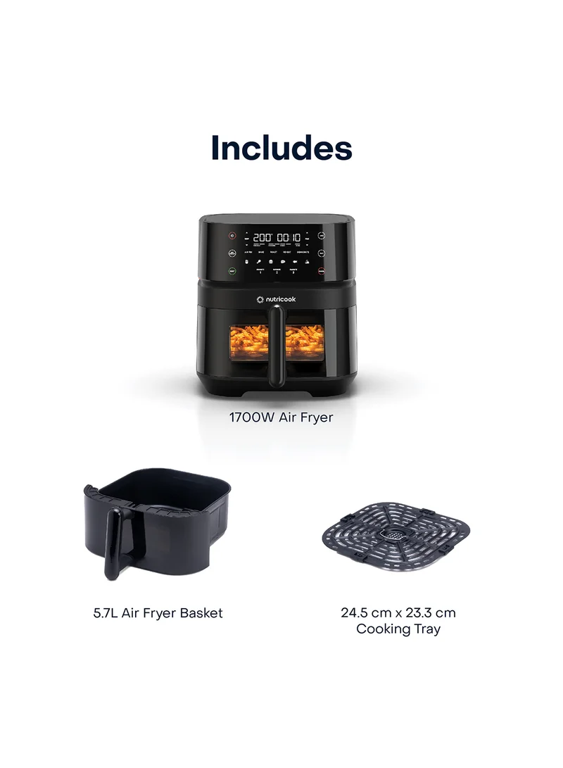 nutricook Digital Air Fryer Vision 3 ,  5.7L Capacity with Clear Window & Internal Light,6 Presets, Air Fry, Roast, Bake, Broil, Dehydrate& Reheat, 2 Years limited Warranty 5.7 L 1700 W NC-AF357V Black
