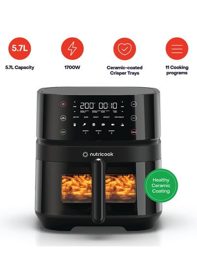 nutricook Digital Air Fryer Vision 3 , 5.7L Capacity with Clear Window & Internal Light,6 Presets, Air Fry, Roast, Bake, Broil, Dehydrate& Reheat, 2 Years limited Warranty 5.7 L 1700 W NC-AF357V Black