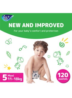 Fine Baby Baby Diapers Size 5 (11-18Kg) Maxi, 120 Count  With The New Double Lock Leak Barriers  - Image 2