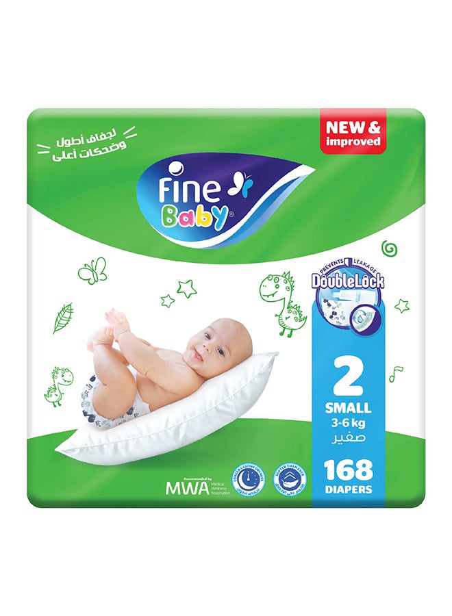 Fine Baby Diapers Size 2 (3-6Kg) Medium, 168 Count  With The New Double Lock Leak Barriers