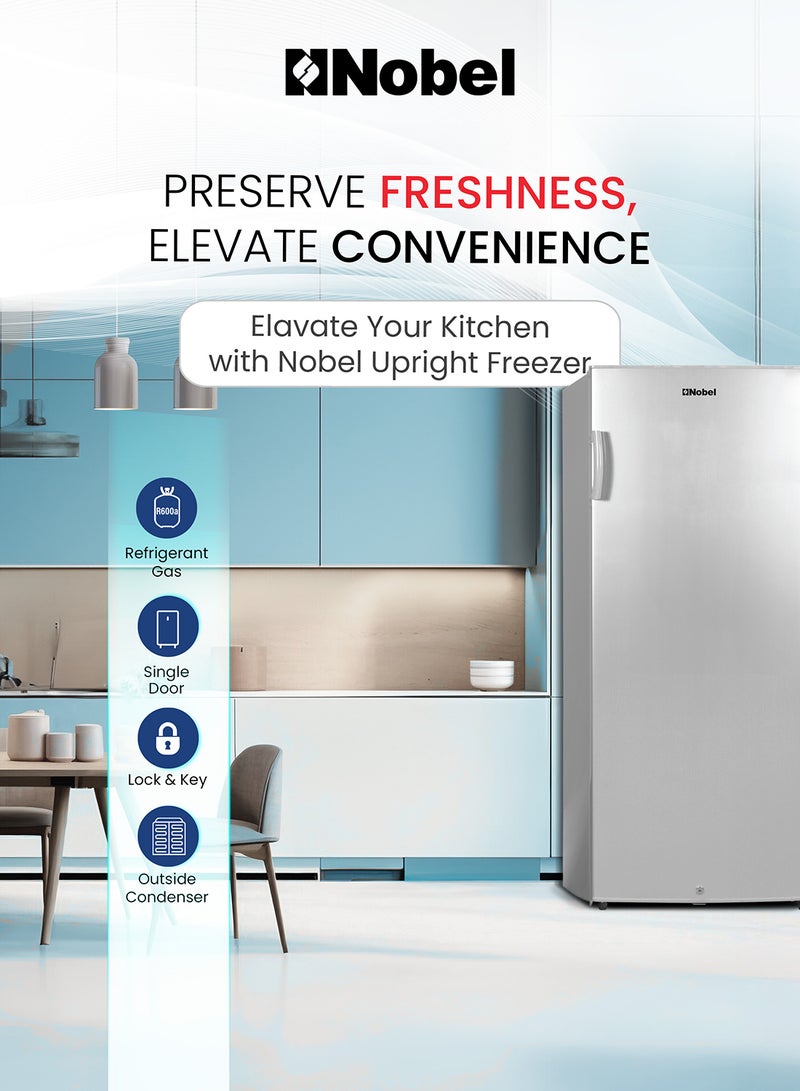 نوبل فريزر رأسي سعة 187 لترًا صانع ثلج فائق السرعة باب واحد تذويب R600A مكثف خارجي يتضمن التركيب الأساسي - Image 5