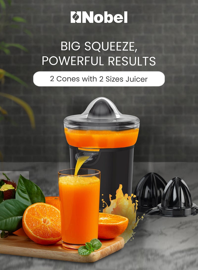 Nobel - Portable Juicer 2 Cones with 2 Sizes Plastic Spout With Anti-Drip Function and Overheat Protection, Detachable Plastic Part for Easy Clean Anti Slip 100 W NJ406 Black - Image 1