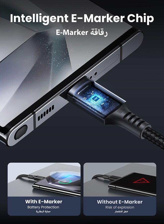 يو جرين كيبل شحن USB C سريع 100 واط بطول 1 متر، كيبل شحن سريع PD3.0 SCP BC1.2 5 امبير، كيبل type C مضفر لاجهزة ايباد ميني 6، ماك بوك برو، اير، ايباد برو 12.9 انش، سلسلة ايفون 15،سامسونج S23+، هواوي P60، الخ أسود أسود  - Image 5