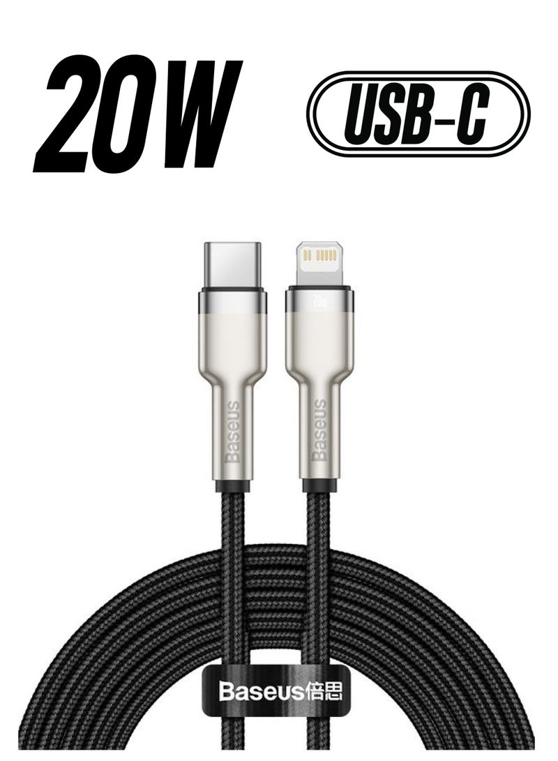 Baseus USB C to Lightning Braided Nylon Fast Charging Data Transfer Cable 20W Power Delivery for iPhone 14/ 14 Pro Max/ 13 Pro/13 Pro Max/13/13 mini/ iPad 9/ 12 mini/12/12 Pro and All Lightning Series Black  - Image 1