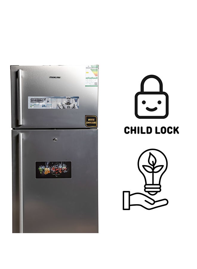NIKAI - 16.4 Cubic Feet 466 Liter Frost Free Refrigerator, Double Door, Inverter Compressor, Large Storage Capacity, Power Saving NRF651F23 Stainless Steel - Image 1