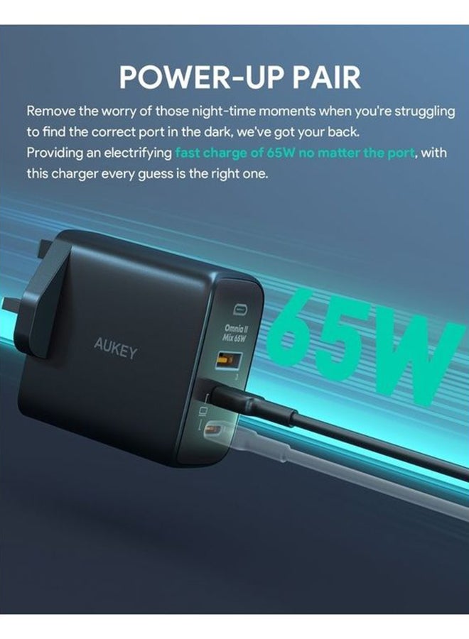 Aukey Omnia II 65W PD & Super Fast Wall Charger with GaN Power Technology PA-B6T Black - Image 5