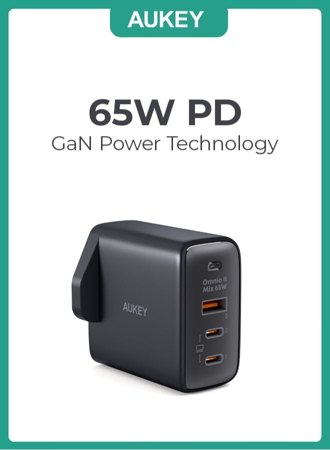 Aukey Omnia II 65W PD & Super Fast Wall Charger with GaN Power Technology PA-B6T Black - Image 1