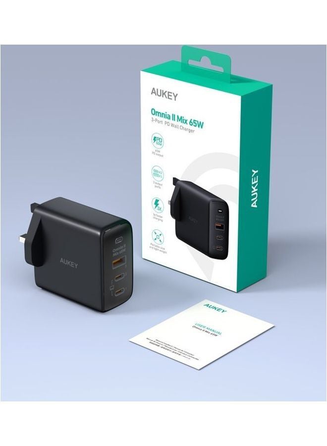 Aukey Omnia II 65W PD & Super Fast Wall Charger with GaN Power Technology PA-B6T Black - Image 4