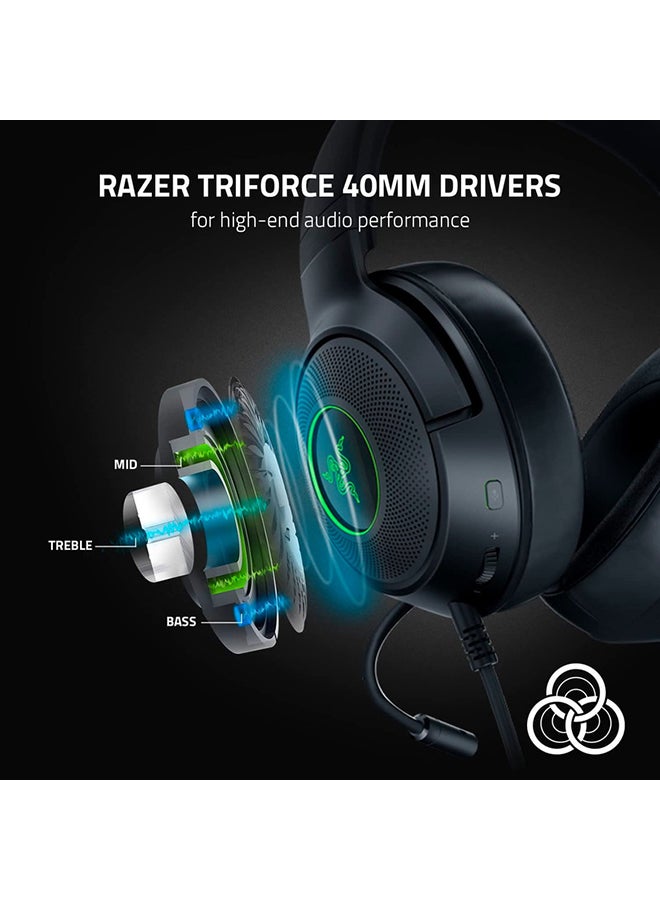 RAZER - Razer Kraken V3 X Wired USB Gaming Headset, Lightweight Build, Triforce 40mm Drivers, HyperClear Cardioid Mic, 7.1 Surround Sound, Chroma RGB Lighting - Black - Image 1
