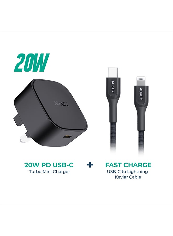 Aukey Kit On The GO BundleIII  PD Charger 20W With MFI USBC To Lightning Cable Black  - Image 4