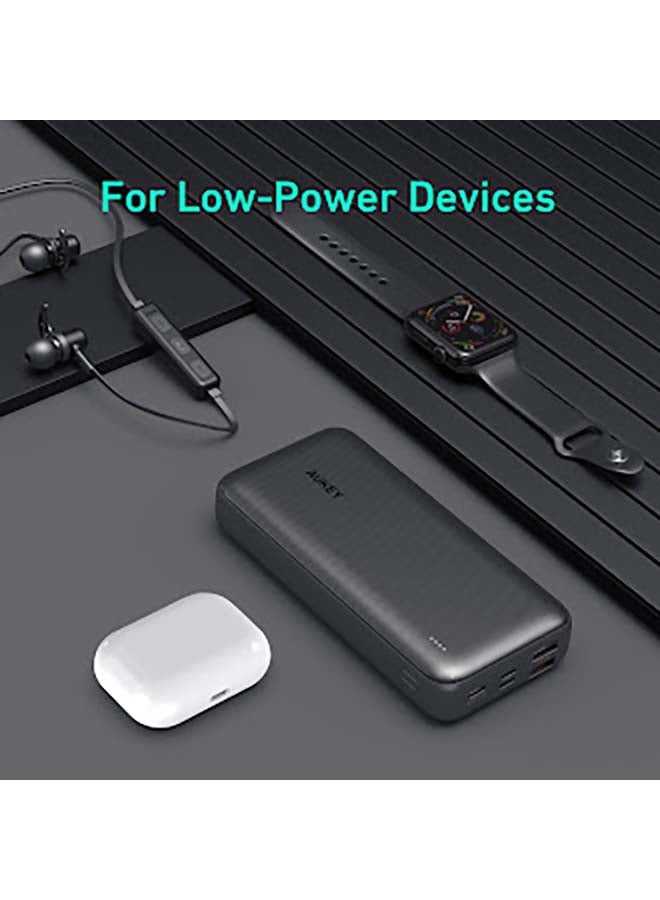 Aukey - 20000 mAh Power Bank, 22.5W Fast Charging Portable Charger with PD 3.0 & QC 3.0, Charges Three Devices at Once (Lightning, Micro USB, USB C) Black - Image 1