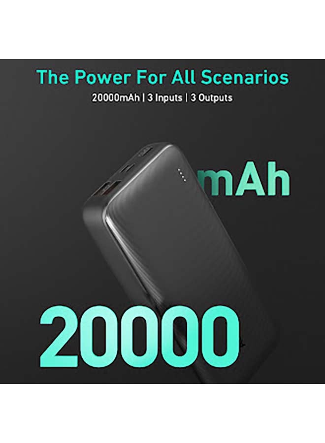 Aukey - 20000 mAh Power Bank, 22.5W Fast Charging Portable Charger with PD 3.0 & QC 3.0, Charges Three Devices at Once (Lightning, Micro USB, USB C) Black - Image 1