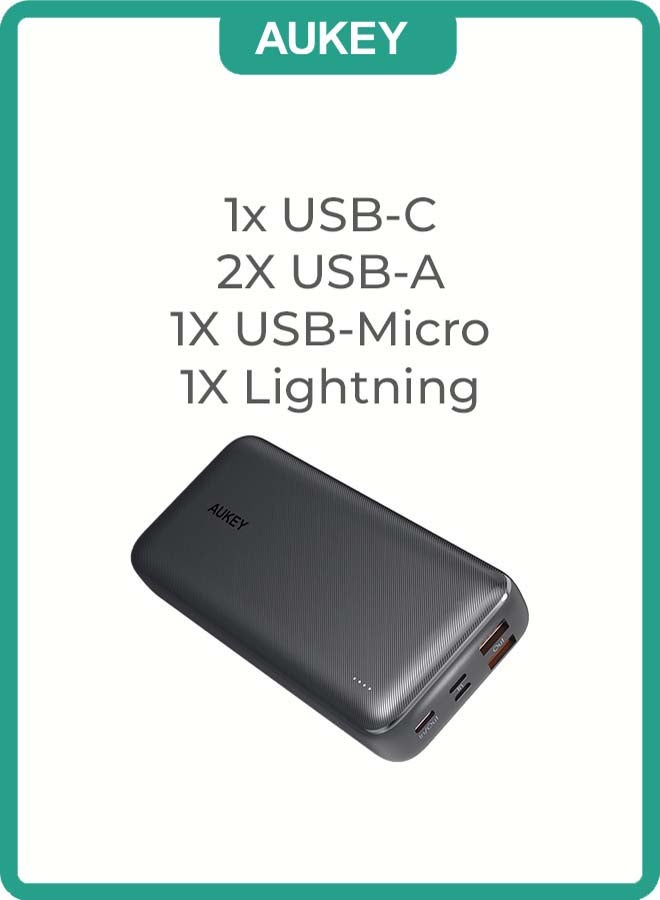 أوكي - بطارية متنقلة بيزيكس بلس PD USB-C و مدخل لايتننج 22.5 واط N74S بسعة 20000 mAh أسود - Image 1