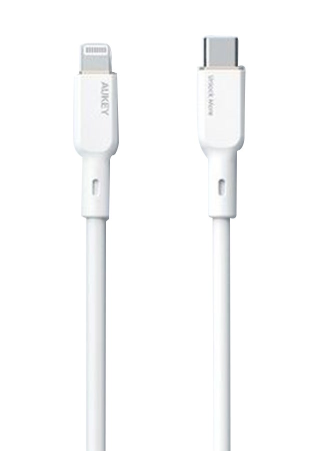 Aukey Silicone Sync & Charge MFI Cable USB-C To Lightning 1M SCL1 White - Image 4