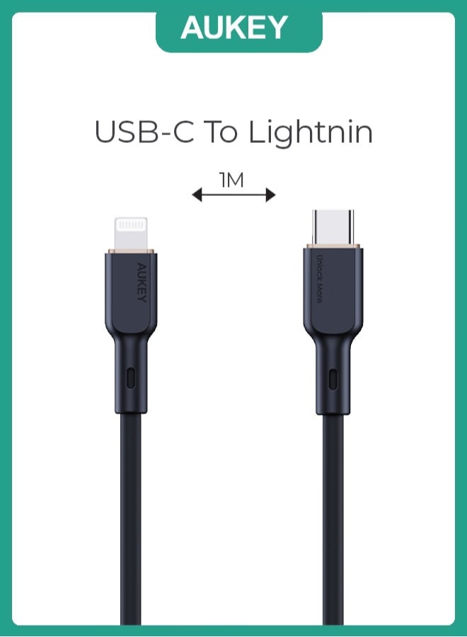 Aukey USB-A to Lightning Cable Nylon Braided   MFi Certified Fast Charging Cable for iPhone 14/14 Plus/14 Pro/14 Pro Max/13/12/11/X Series black Black - Image 1