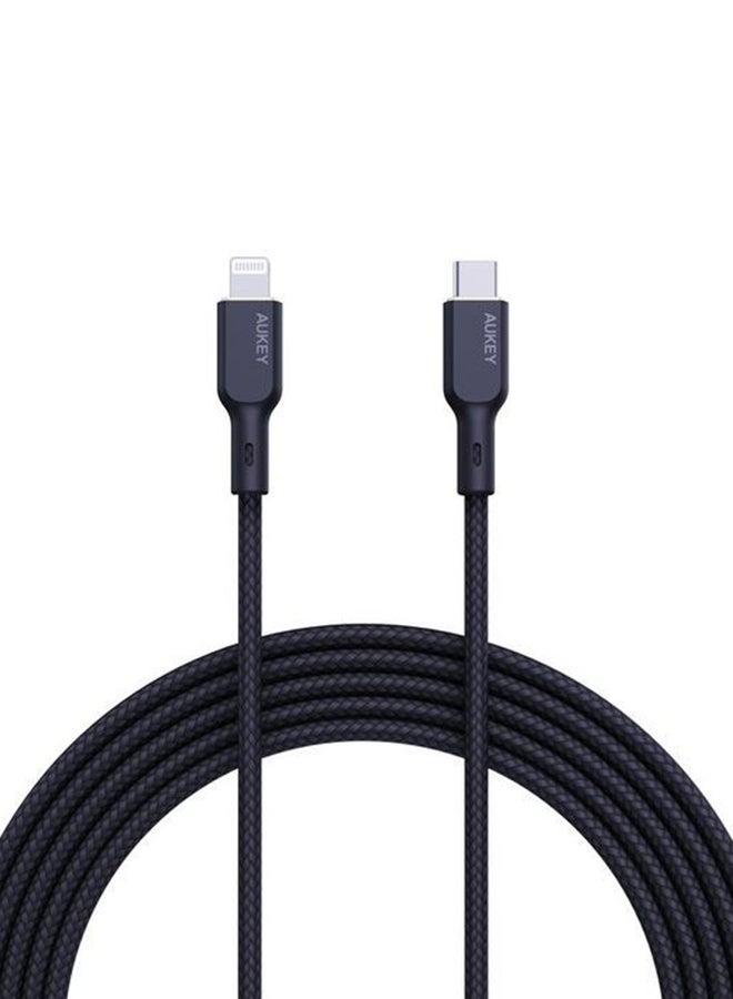 Aukey Braided Nylon Sync & Charge MFI Cable USB-C To Lightning 1.8M NCL2 Black - Image 3