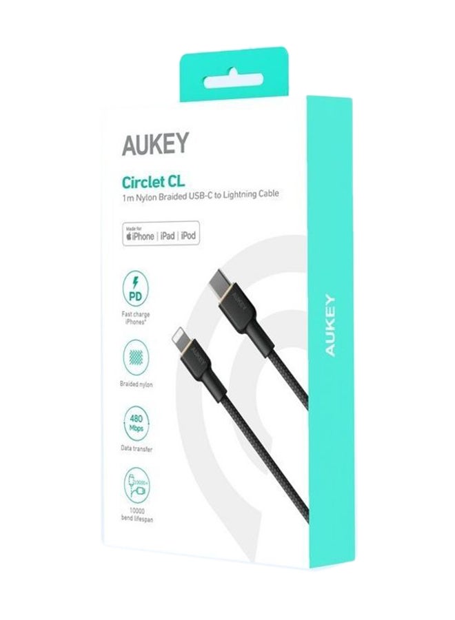 Aukey Braided Nylon Sync & Charge MFI Cable USB-C To Lightning 1.8M NCL2 Black - Image 5