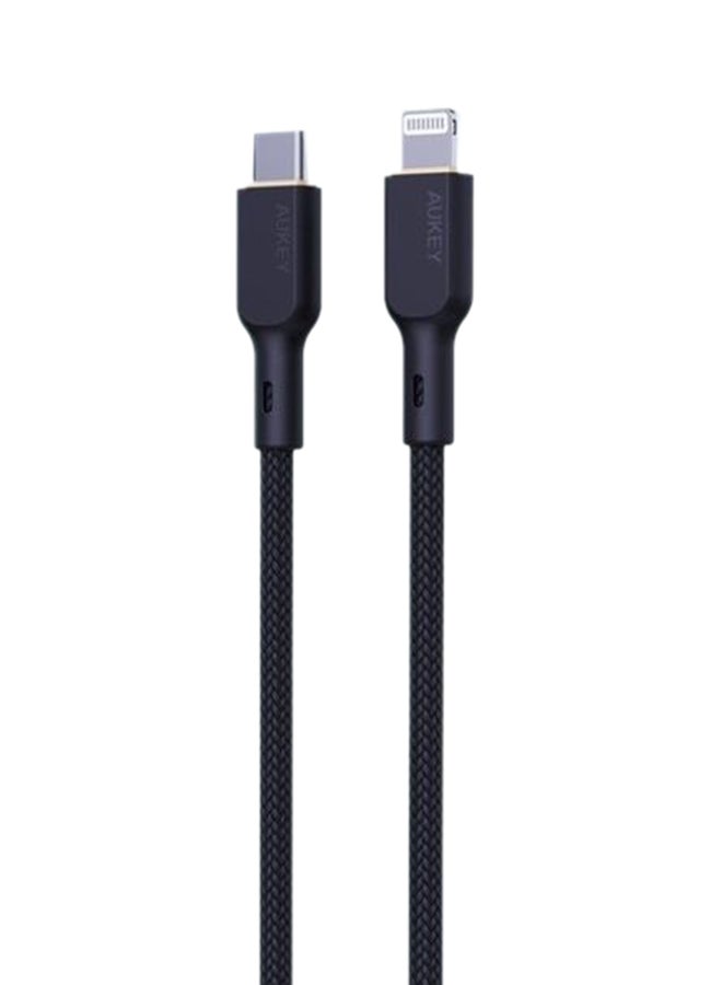 Aukey Braided Nylon Sync & Charge MFI Cable USB-C To Lightning 1.8M NCL2 Black - Image 4