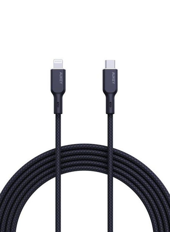 Aukey Braided Nylon Sync & Charge MFI Cable USB-C To Lightning 1M NCL1 Black - Image 3