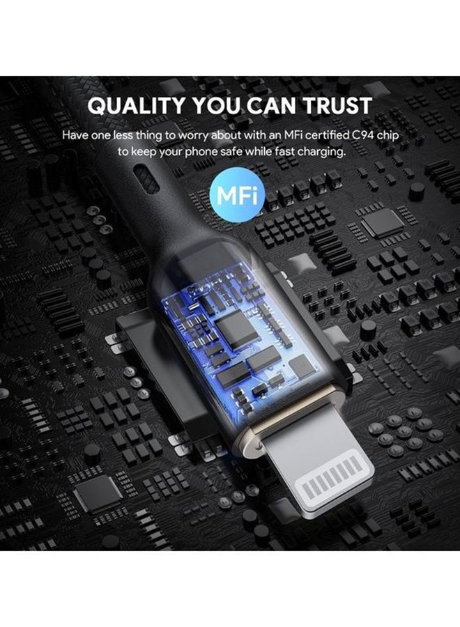 Aukey Braided Nylon Sync & Charge MFI Cable USB-C To Lightning 1M NCL1 Black - Image 5