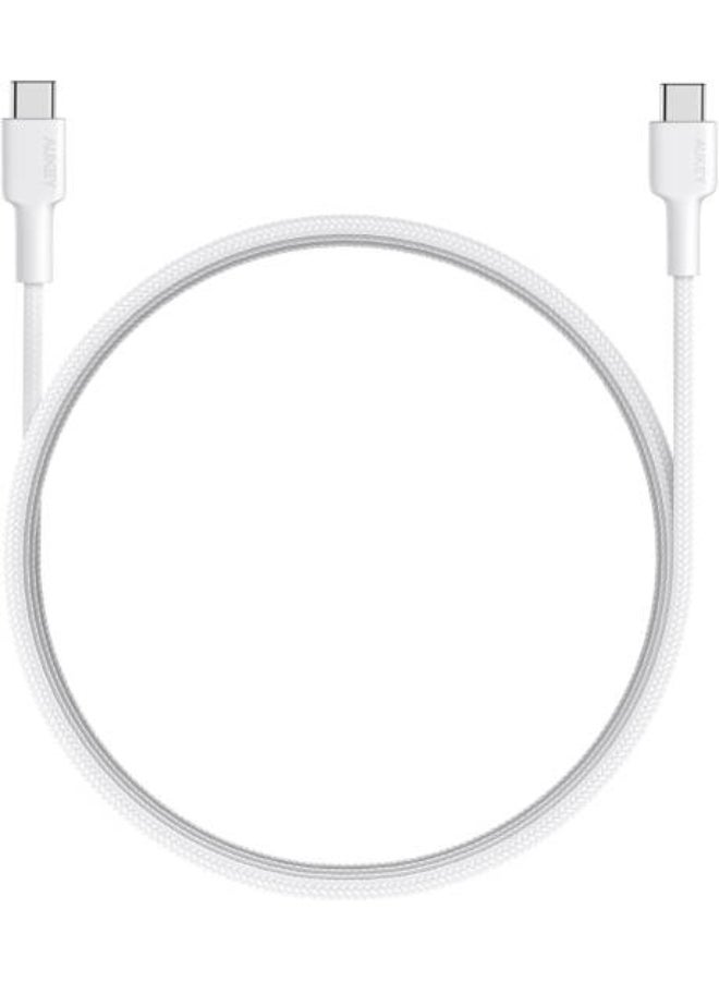 Aukey Braided Nylon USB C to USB C Cable 0.9m Fast charge Cable USB C to USB C For iPhone 16 15 Pro Max iPad mini 6 MacBook Pro Air M3 M2 M1 iPad Pro Samsung S24 S23 Ultra Laptop Lenovo Dell Xiaomi White White - Image 2