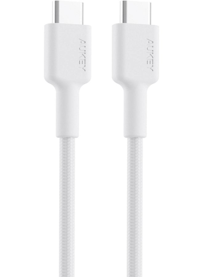 Aukey Braided Nylon USB C to USB C Cable 0.9m Fast charge Cable USB C to USB C For iPhone 16 15 Pro Max iPad mini 6 MacBook Pro Air M3 M2 M1 iPad Pro Samsung S24 S23 Ultra Laptop Lenovo Dell Xiaomi White White - Image 3