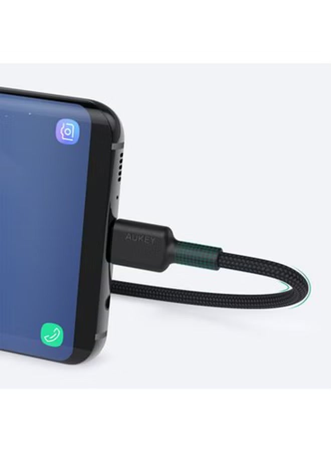 Aukey Braided Nylon USB C to USB C Cable 0.9m Fast charge Cable USB C to USB C For iPhone 16 15 Pro Max iPad mini 6 MacBook Pro Air M3 M2 M1 iPad Pro Samsung S24 S23 Ultra Laptop Lenovo Dell Xiaomi black Black - Image 3