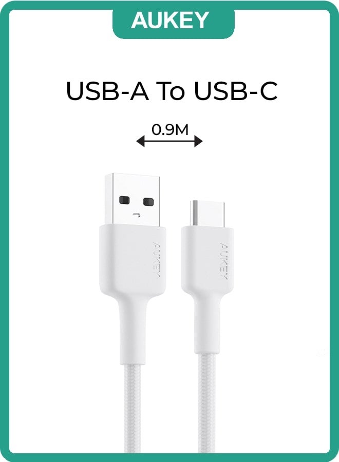 Aukey Braided Nylon Sync & Charge USB-A To USB-C Cable 0.9M CD30 White - Image 1