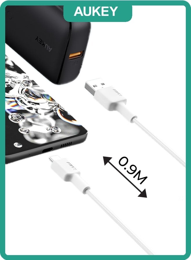 Aukey Braided Nylon Sync & Charge USB-A To USB-C Cable 0.9M CD30 White - Image 2