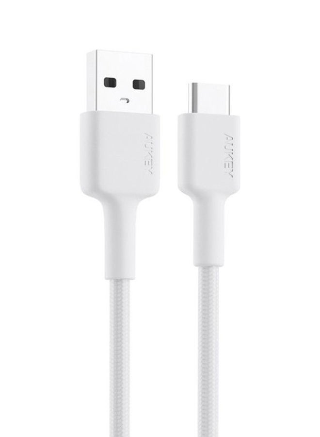 Aukey Braided Nylon Sync & Charge USB-A To USB-C Cable 0.9M CD30 White - Image 3