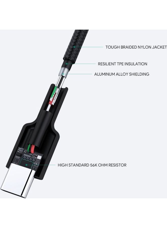 Aukey Braided Nylon Sync & Charge USB-A To USB-C cable 0.9M CD30 Black - Image 5