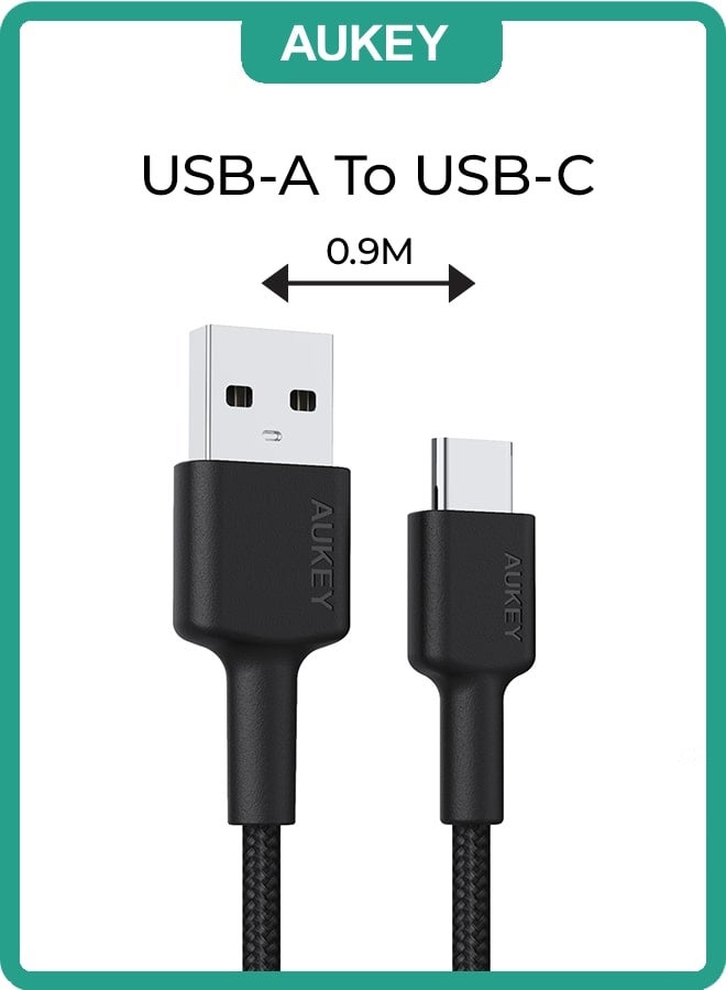 Aukey Braided Nylon Sync & Charge USB-A To USB-C cable 0.9M CD30 Black - Image 1