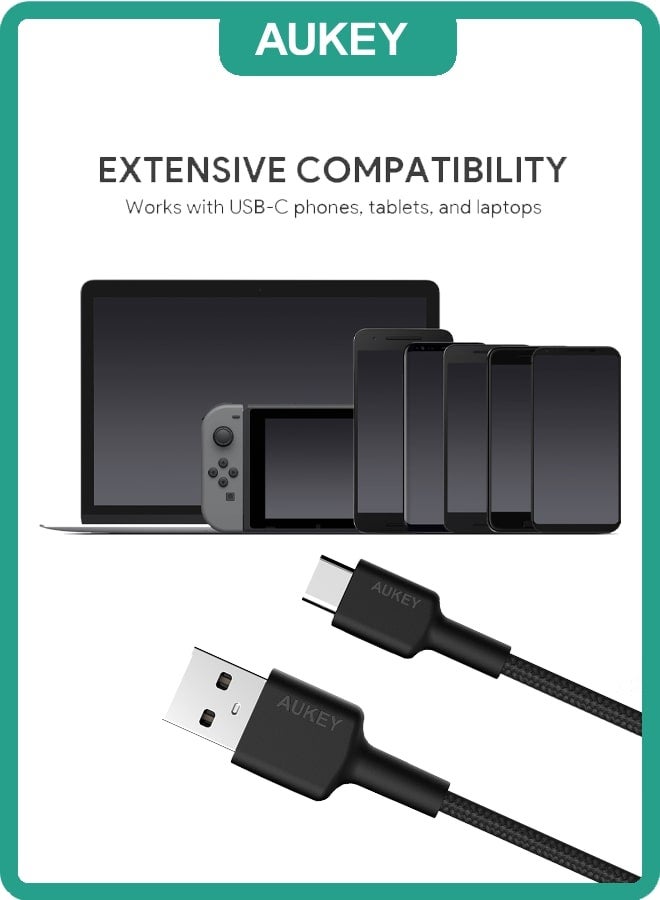 Aukey Braided Nylon Sync & Charge USB-A To USB-C cable 0.9M CD30 Black - Image 2