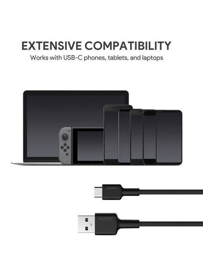 Aukey Braided Nylon Sync & Charge USB-A To USB-C cable 0.9M CD30 Black - Image 4