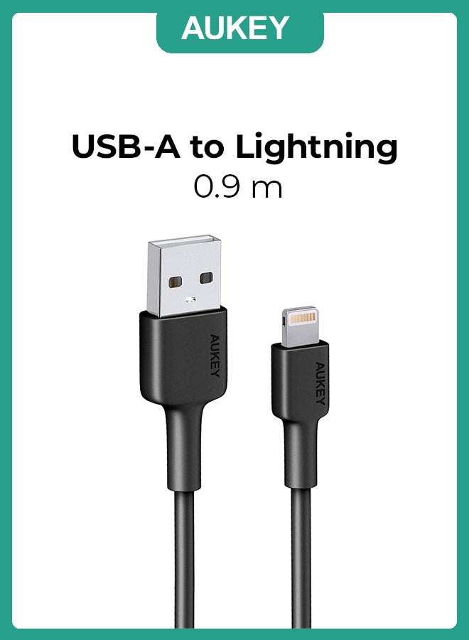 Aukey USB-A to Lightning Cable Nylon Braided   MFi Certified Fast Charging Cable for iPhone 14/14 Plus/14 Pro/14 Pro Max/13/12/11/X Series Black - Image 1