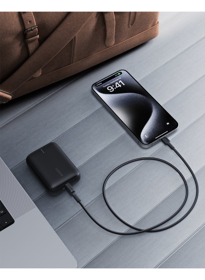 Aukey USB-A to Lightning Cable Nylon Braided   MFi Certified Fast Charging Cable for iPhone 14/14 Plus/14 Pro/14 Pro Max/13/12/11/X Series Black - Image 4