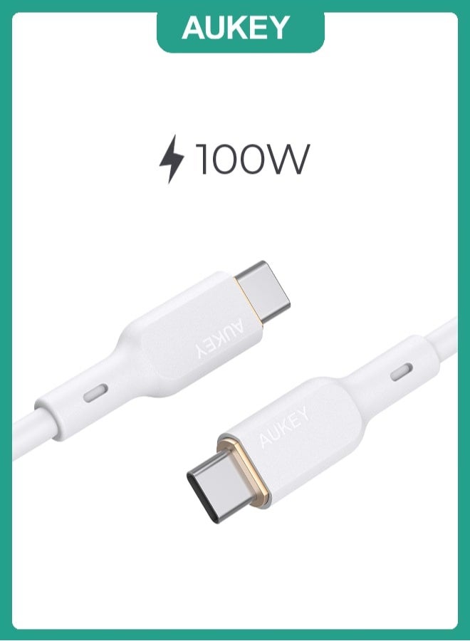 Aukey 100W PD Silicone USB-C To USB-C Cable 1M SCC101 White - Image 1