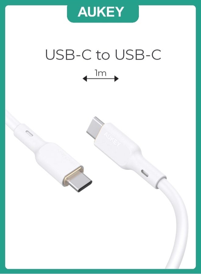 Aukey 100W PD Silicone USB-C To USB-C Cable 1M SCC101 White - Image 2